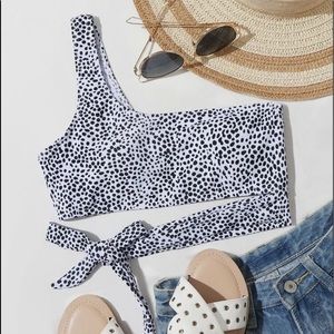 black and white dalmatian print bikini top